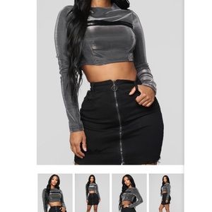 NWT Silver Crop Top with Black Zipper Detail